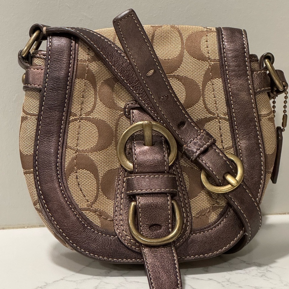 Coach Signature Brown and Tan Vintage Y2K Crossbody Bag - Picture 2 of 11